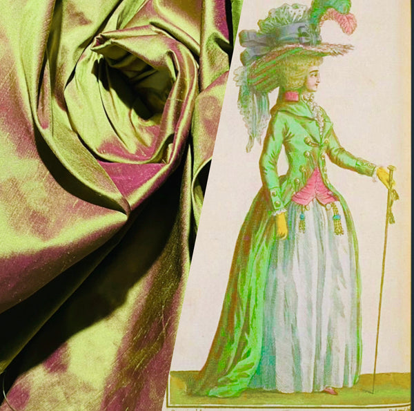 NEW Duchess Mable Designer 100% Silk Dupioni Fabric in Solid Electric Lime with Fuchsia Pink Iridescence - Fancy Styles Fabric Pierre Frey Lee Jofa Brunschwig & Fils