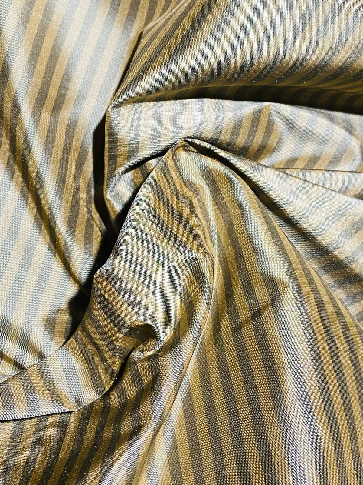 NEW Prince Derek 100% Silk Taffeta 1/4” Stripe Fabric - Grey and Gold - Fancy Styles Fabric Pierre Frey Lee Jofa Brunschwig & Fils