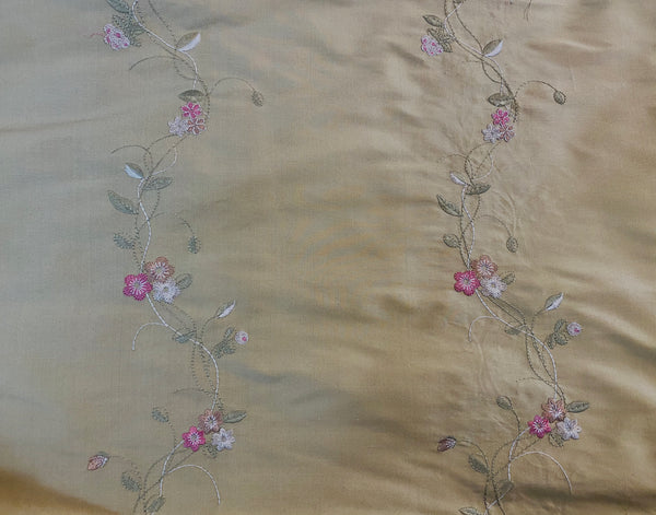 NEW! Duchess Rowena 100% Silk Dupioni Embroidery Floral Fabric- Light Gold SB_3_8 - Fancy Styles Fabric Pierre Frey Lee Jofa Brunschwig & Fils