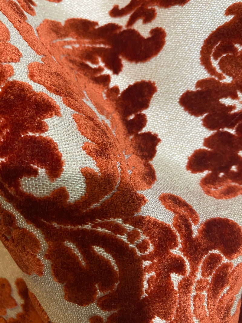 NEW Duke Gabriel Designer Damask Burnout Chenille Velvet Fabric - Rust Red- Upholstery - Fancy Styles Fabric Pierre Frey Lee Jofa Brunschwig & Fils