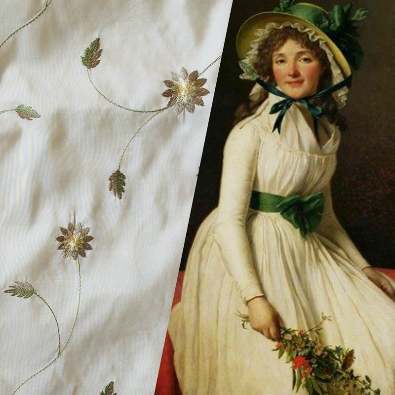 NEW Queen Lamar 100% Silk Taffeta Cream White with Champagne and Green Floral Embroidery- SB_3_11