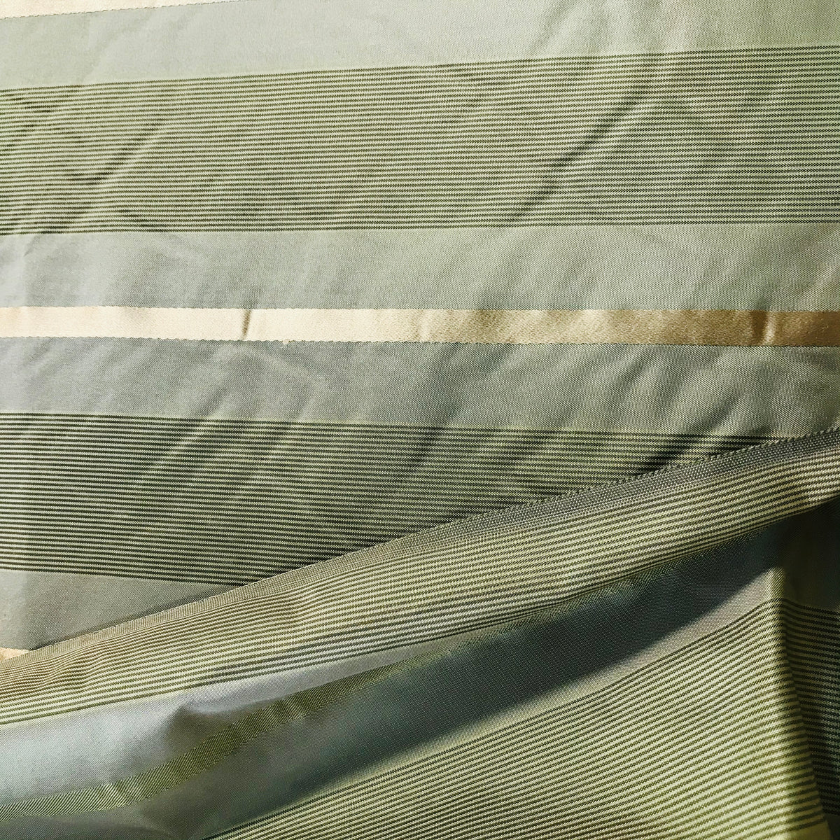 NEW Lady Lynette Designer 100% Silk Taffeta Stripes Fabric - Olive Green & Gold55” Wide - Fancy Styles Fabric Pierre Frey Lee Jofa Brunschwig & Fils