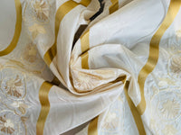 NEW Duchess Jezebel 100% Silk Taffeta Embroidered Scroll Stripe Floral Motif Cream White and Gold - Fancy Styles Fabric Pierre Frey Lee Jofa Brunschwig & Fils