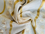 NEW Duchess Jezebel 100% Silk Taffeta Embroidered Scroll Stripe Floral Motif Cream White and Gold