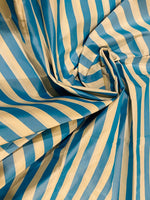 NEW! Princess Petra 100% Silk Taffeta 1/2” Striped Fabric - Turquoise and Ivory Iridescence