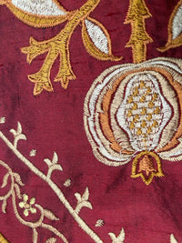 NEW! Queen Riviera Novelty 100% Silk Dupioni Embroidered Floral Fabric - Red - Fancy Styles Fabric Pierre Frey Lee Jofa Brunschwig & Fils