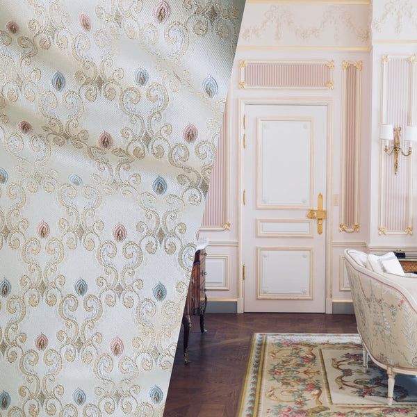 NEW Queen Chantal Novelty Ritz Neoclassical Brocade Dot Satin Fabric - Louis Cream White - Fancy Styles Fabric Pierre Frey Lee Jofa Brunschwig & Fils