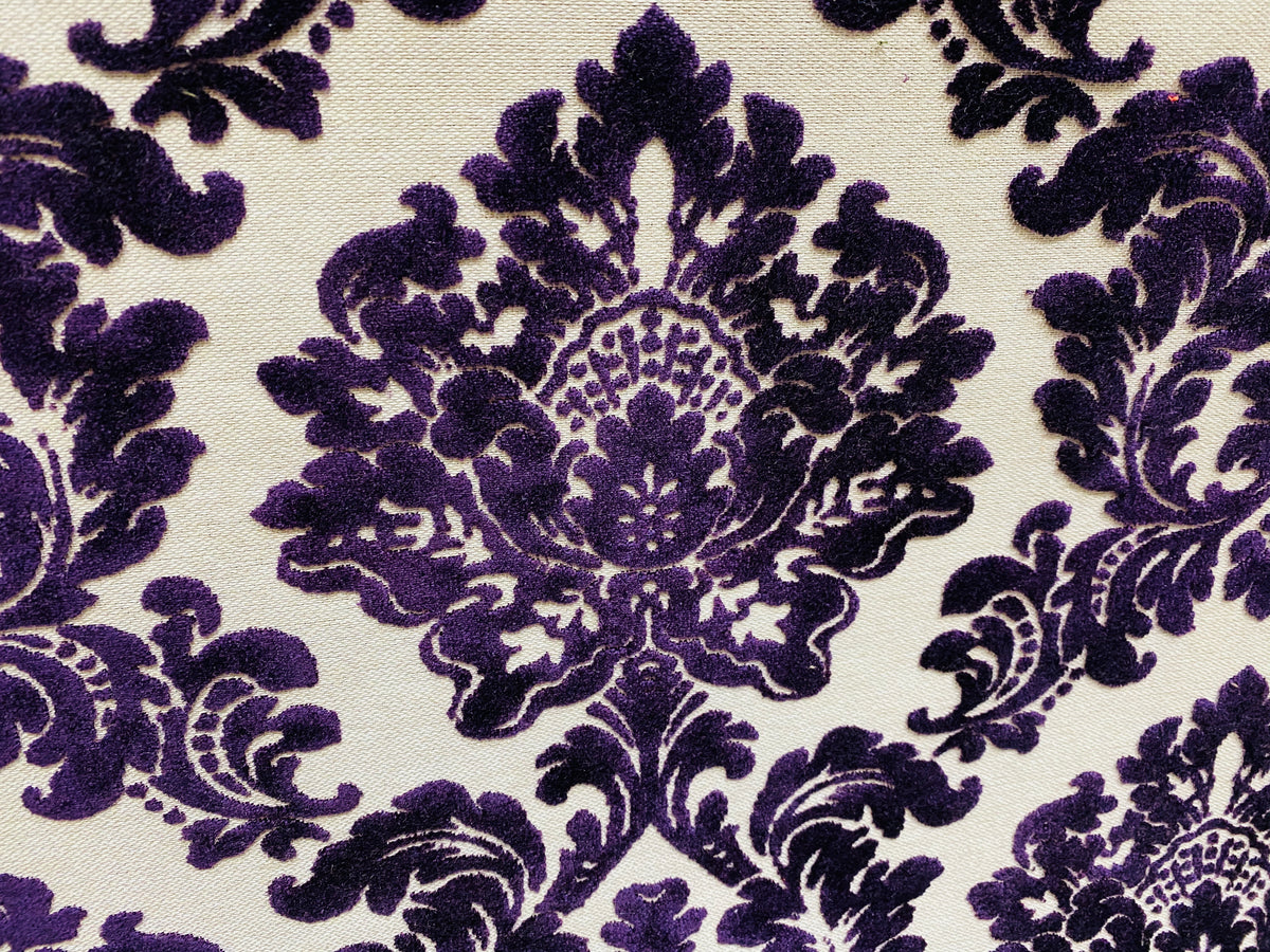 NEW! Duke Gabriel Designer Damask Burnout Chenille Velvet Fabric - Purple - Fancy Styles Fabric Pierre Frey Lee Jofa Brunschwig & Fils