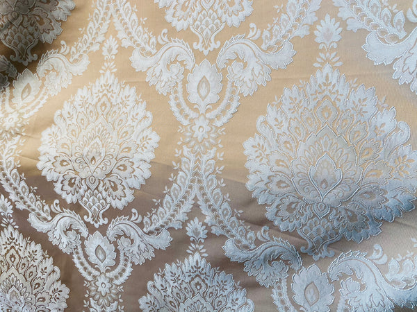 NEW! Prince Prescott Brocade Medallion Satin Fabric- Gold and White - Fancy Styles Fabric Pierre Frey Lee Jofa Brunschwig & Fils