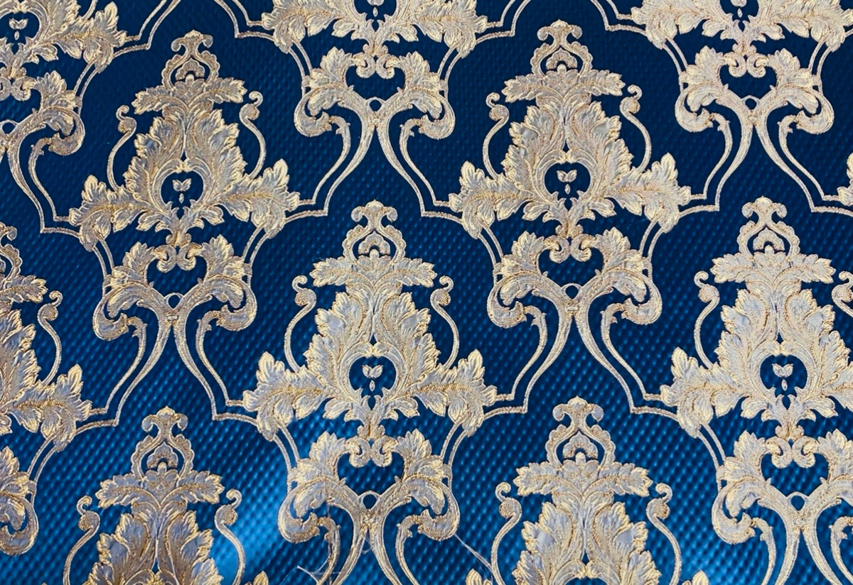 NEW Princess Clara Designer Brocade Upholstery & Drapery Satin Damask Fabric - Jewel Blue - Fancy Styles Fabric Pierre Frey Lee Jofa Brunschwig & Fils
