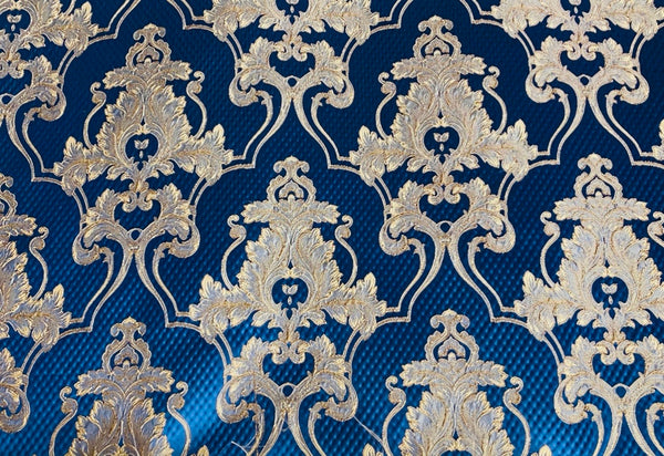 NEW Princess Clara Designer Brocade Upholstery & Drapery Satin Damask Fabric - Jewel Blue - Fancy Styles Fabric Pierre Frey Lee Jofa Brunschwig & Fils