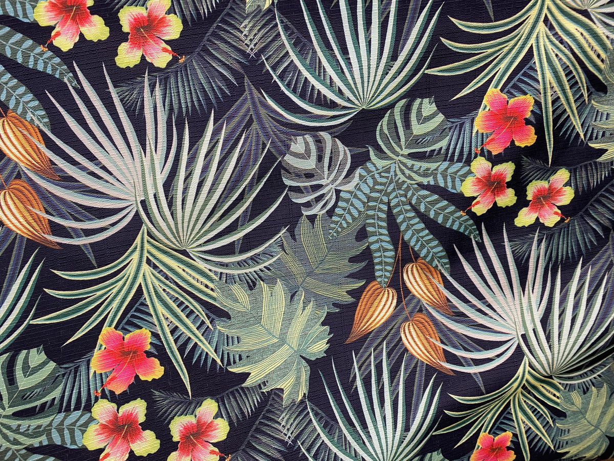NEW Lady Tropicana Designer Indoor/Outdoor Waterproof Upholstery Fabric- Palm Floral Black - Fancy Styles Fabric Pierre Frey Lee Jofa Brunschwig & Fils