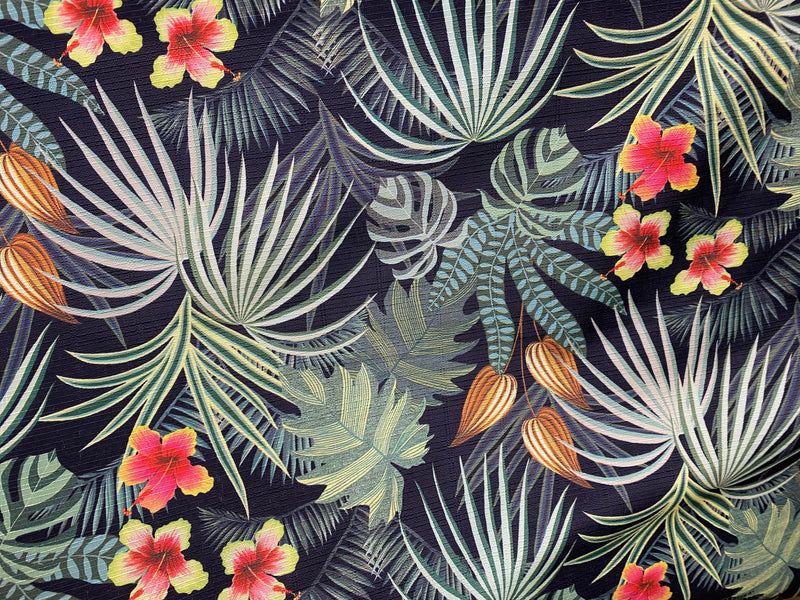NEW Lady Tropicana Designer Indoor/Outdoor Waterproof Upholstery Fabric- Palm Floral Black