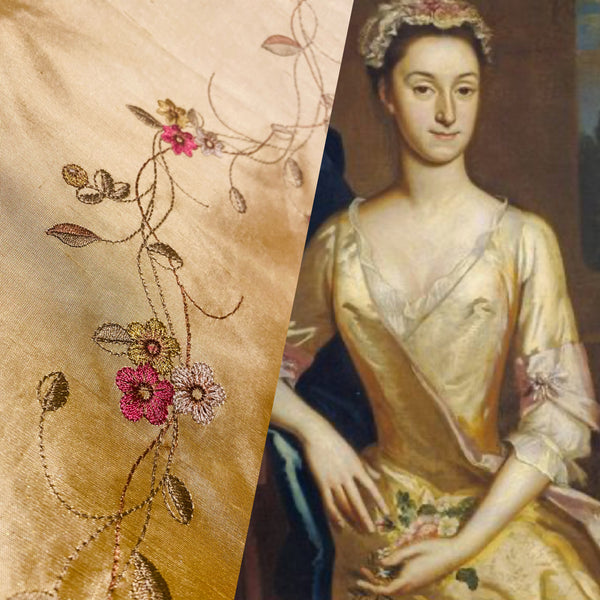 NEW! Duchess Rowena 100% Silk Dupioni Embroidery Floral Fabric- Golden Yellow SB_3_10 - Fancy Styles Fabric Pierre Frey Lee Jofa Brunschwig & Fils