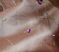 NEW Miss Jessica Designer 100% Silk Dupioni in Rose Gold with Floral Embroidery- SB_3_7 - Fancy Styles Fabric Pierre Frey Lee Jofa Brunschwig & Fils