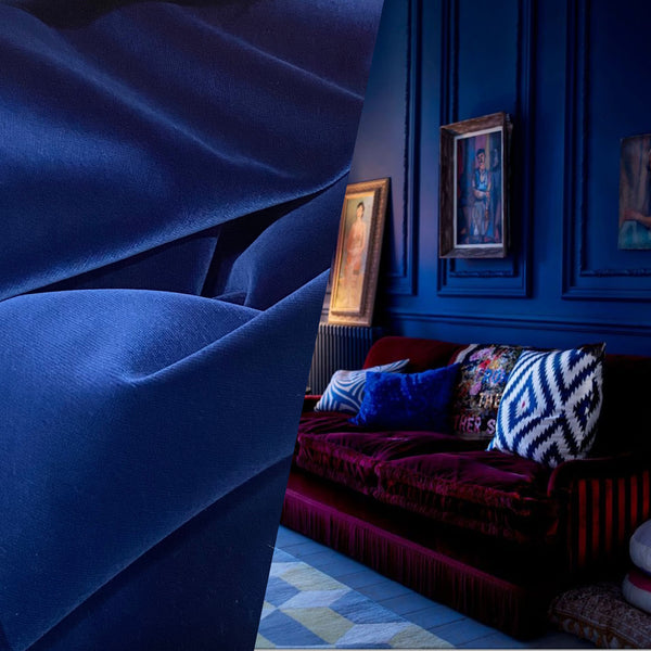 NEW! Prince Oliver Designer 100% Cotton Made In Belgium Upholstery Velvet Fabric Jewel Blue - Fancy Styles Fabric Pierre Frey Lee Jofa Brunschwig & Fils