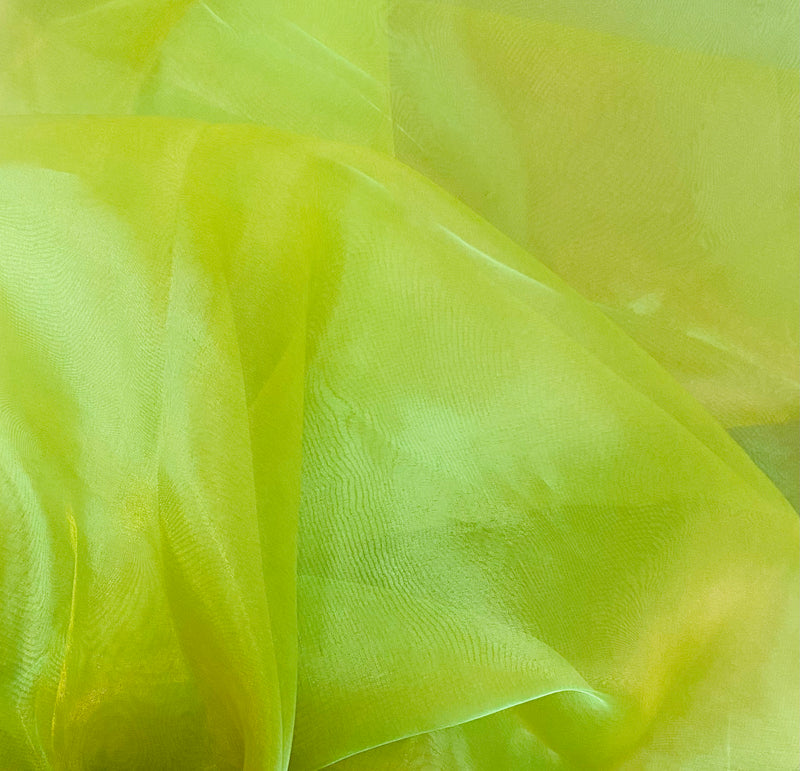 NEW Princess Ghost Silk Poly Organza Fabric Electric Yellow and Green Iridescence