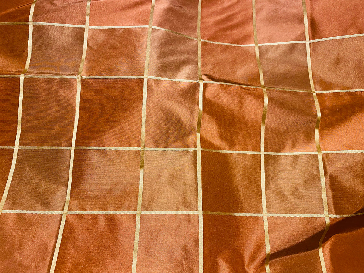 NEW Contessa Lucia 100% Silk Taffeta Plaid Tartan Burnt Peach Fabric SB_6_24 - Fancy Styles Fabric Pierre Frey Lee Jofa Brunschwig & Fils