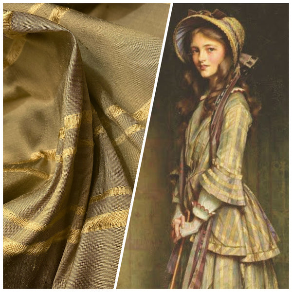 NEW Duchess Mendez Taupe and Gold Stripe 100% Silk Dupioni Fabric - Fancy Styles Fabric Pierre Frey Lee Jofa Brunschwig & Fils