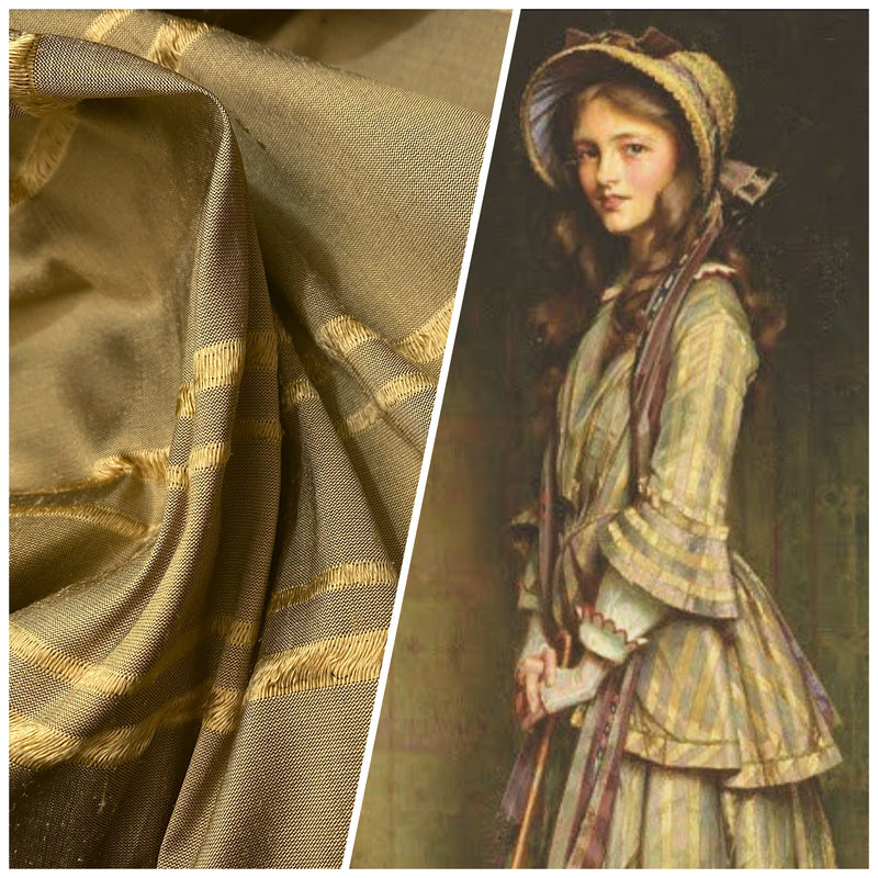 NEW Duchess Mendez Taupe and Gold Stripe 100% Silk Dupioni Fabric