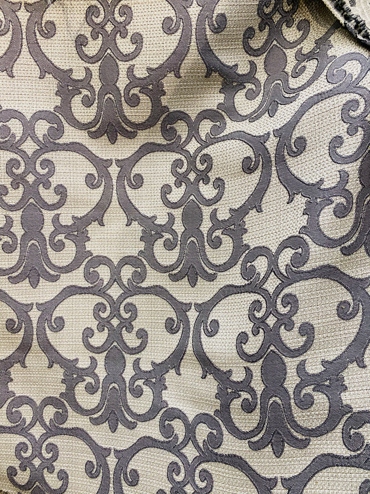 NEW! King Radcliffe Linen Inspired Woven Fabric Grey Damask On Natural Style# JP10001 - Fancy Styles Fabric Pierre Frey Lee Jofa Brunschwig & Fils