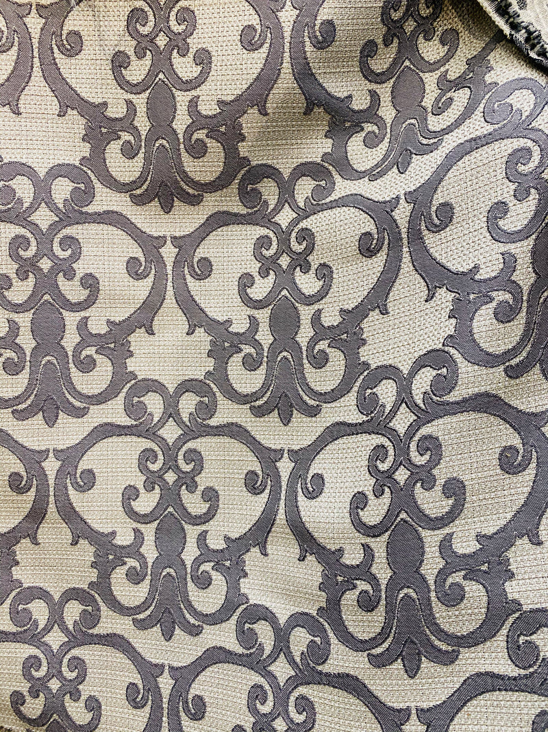 NEW! King Radcliffe Linen Inspired Woven Fabric Grey Damask On Natural