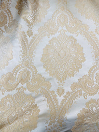 NEW! Prince Prescott Brocade Medallion Satin Fabric- Peach Gold and White - Fancy Styles Fabric Pierre Frey Lee Jofa Brunschwig & Fils