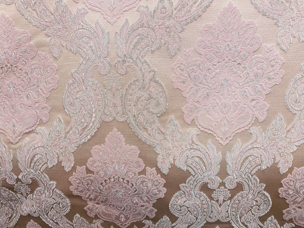 NEW King Rufus Brocade Satin Damask Decorating & Upholstery Fabric- Antique Pink - Fancy Styles Fabric Pierre Frey Lee Jofa Brunschwig & Fils