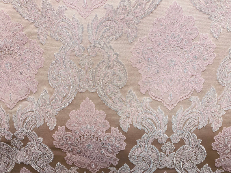 NEW King Rufus Brocade Satin Damask Decorating & Upholstery Fabric- Antique Pink