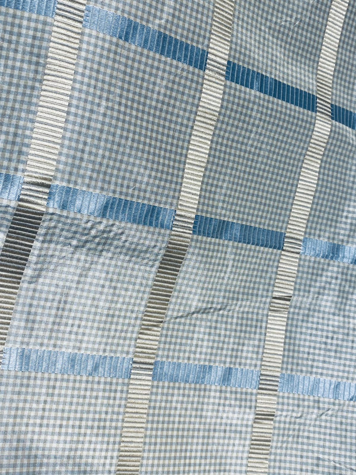 NEW Miss Jaqueline Designer 100% Silk Taffeta Gingham Ribbon Square Stripes Fabric - Blue and Gold SB_6_28 - Fancy Styles Fabric Pierre Frey Lee Jofa Brunschwig & Fils