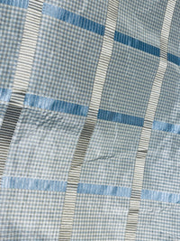 NEW Miss Jaqueline Designer 100% Silk Taffeta Gingham Ribbon Square Stripes Fabric - Blue and Gold SB_6_28 - Fancy Styles Fabric Pierre Frey Lee Jofa Brunschwig & Fils