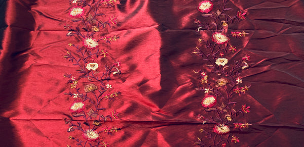NEW! Duchess Aurora Red with Black Iridescence Faux Silk Embroidered Fabric - Fancy Styles Fabric Pierre Frey Lee Jofa Brunschwig & Fils