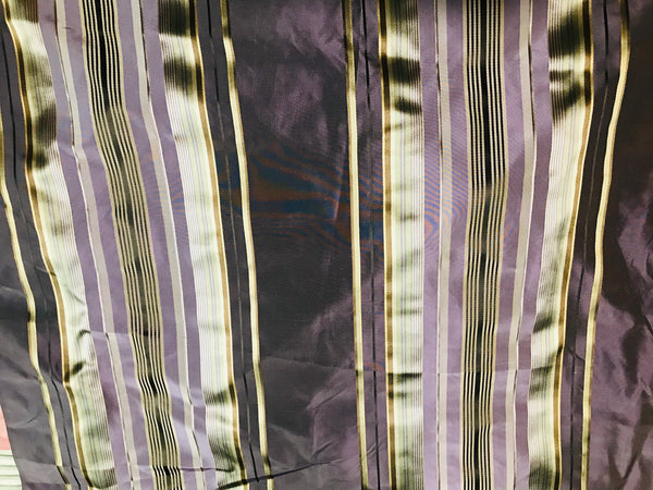 NEW Lady Sarah Designer 100% Silk Taffeta Dupioni Stripes Fabric - Purple Gold 55” Wide - Fancy Styles Fabric Pierre Frey Lee Jofa Brunschwig & Fils