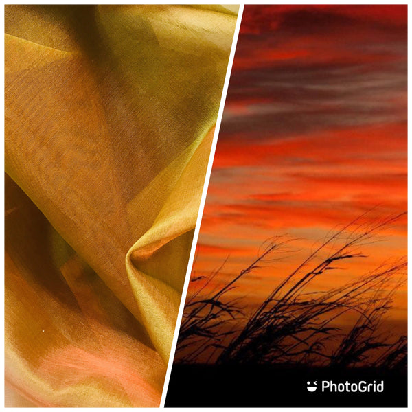NEW 100% Silk Organza Jewel Orange & Green Iridescence - Fancy Styles Fabric Pierre Frey Lee Jofa Brunschwig & Fils