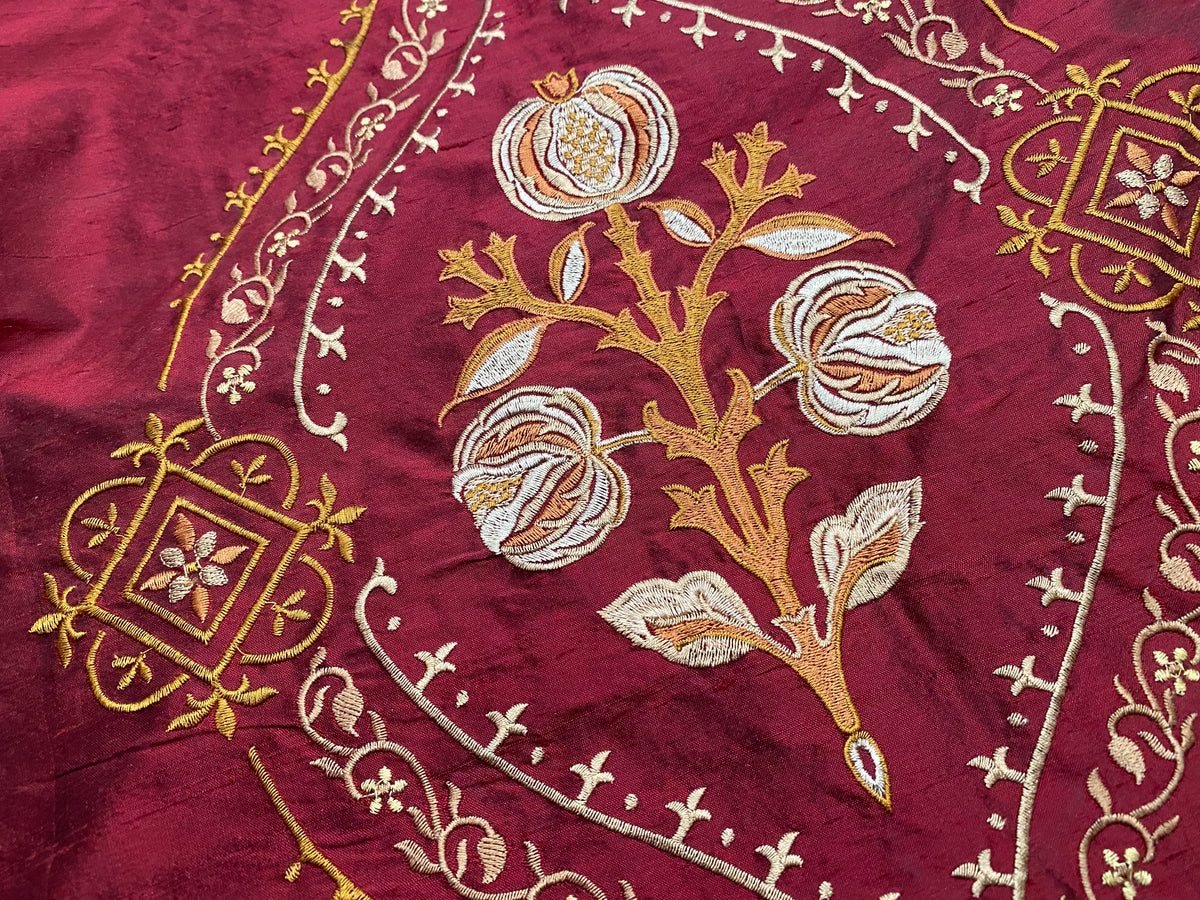 NEW! Queen Riviera Novelty 100% Silk Dupioni Embroidered Floral Fabric - Red - Fancy Styles Fabric Pierre Frey Lee Jofa Brunschwig & Fils