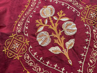 NEW! Queen Riviera Novelty 100% Silk Dupioni Embroidered Floral Fabric - Red - Fancy Styles Fabric Pierre Frey Lee Jofa Brunschwig & Fils