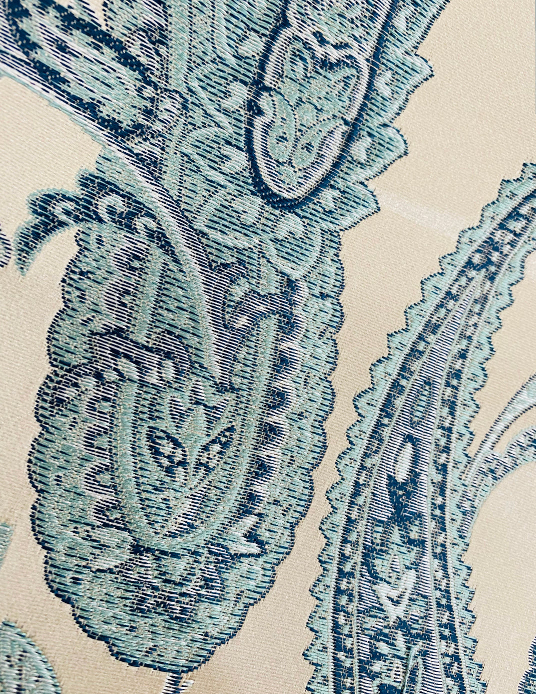 NEW Queen Kat Jacquard Satin Paisley Fabric Made in Italy- Upholstery & Drapery- Blue and Nude Pink - Fancy Styles Fabric Pierre Frey Lee Jofa Brunschwig & Fils