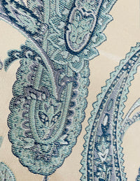 NEW Queen Kat Jacquard Satin Paisley Fabric Made in Italy- Upholstery & Drapery- Blue and Nude Pink - Fancy Styles Fabric Pierre Frey Lee Jofa Brunschwig & Fils