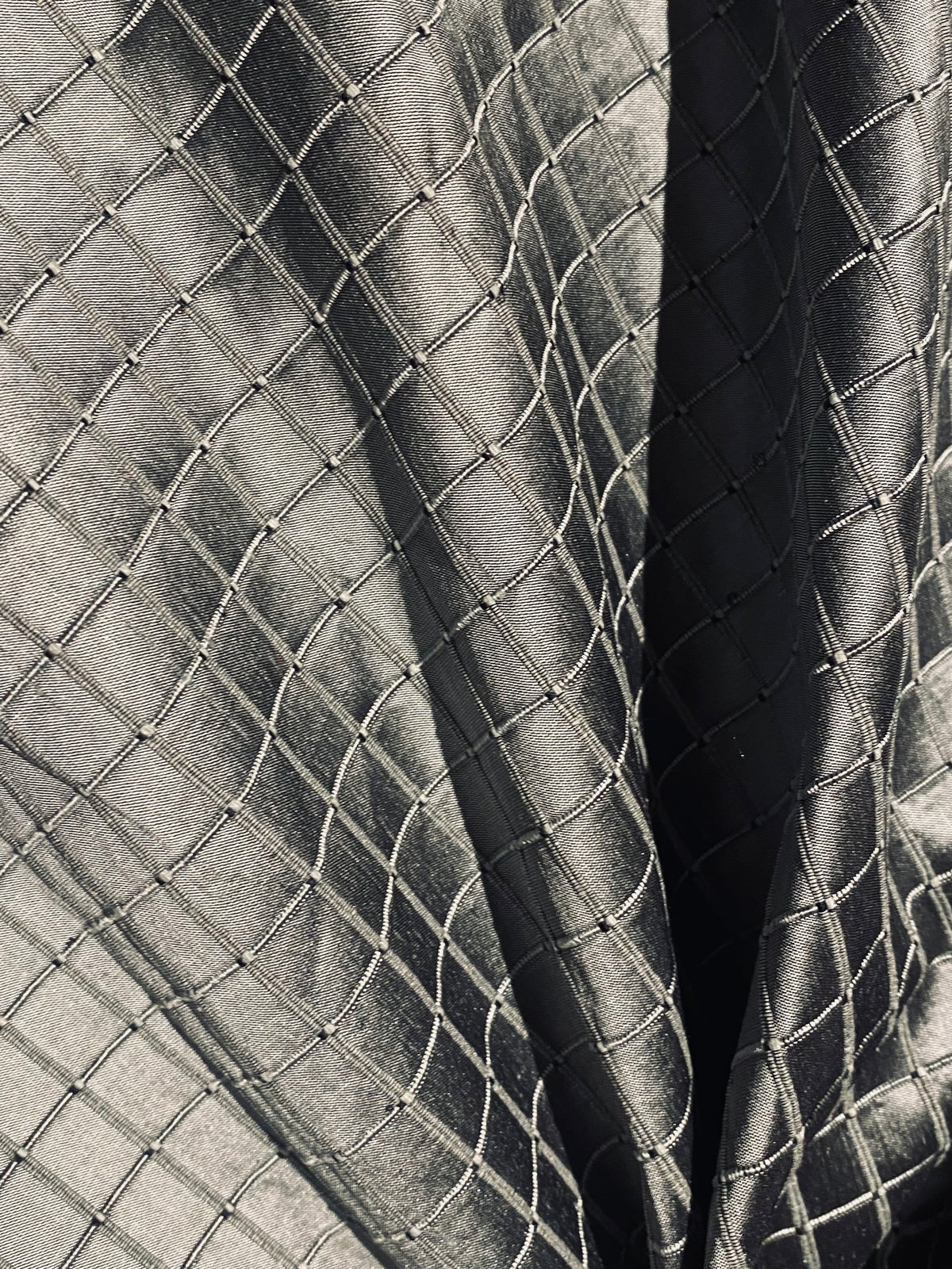 NEW Duchess Jenna 100% Silk Taffeta Fabric- Pewter with Embroidered Squares- SB_6_10 - Fancy Styles Fabric Pierre Frey Lee Jofa Brunschwig & Fils