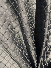 NEW Duchess Jenna 100% Silk Taffeta Fabric- Pewter with Embroidered Squares- SB_6_10 - Fancy Styles Fabric Pierre Frey Lee Jofa Brunschwig & Fils