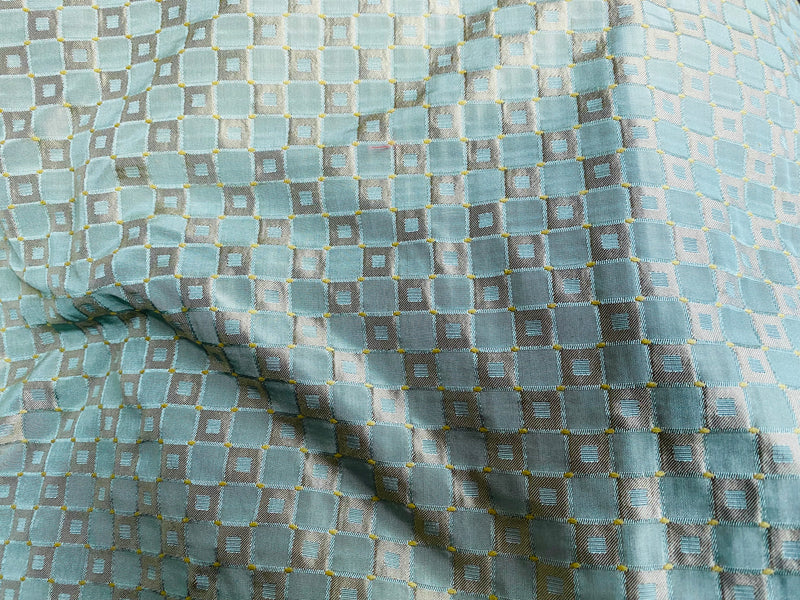 NEW Queen Angelina- 100% Silk Fabric with Duck Egg Blue and Gold Honeycomb Motif- SB_7_6