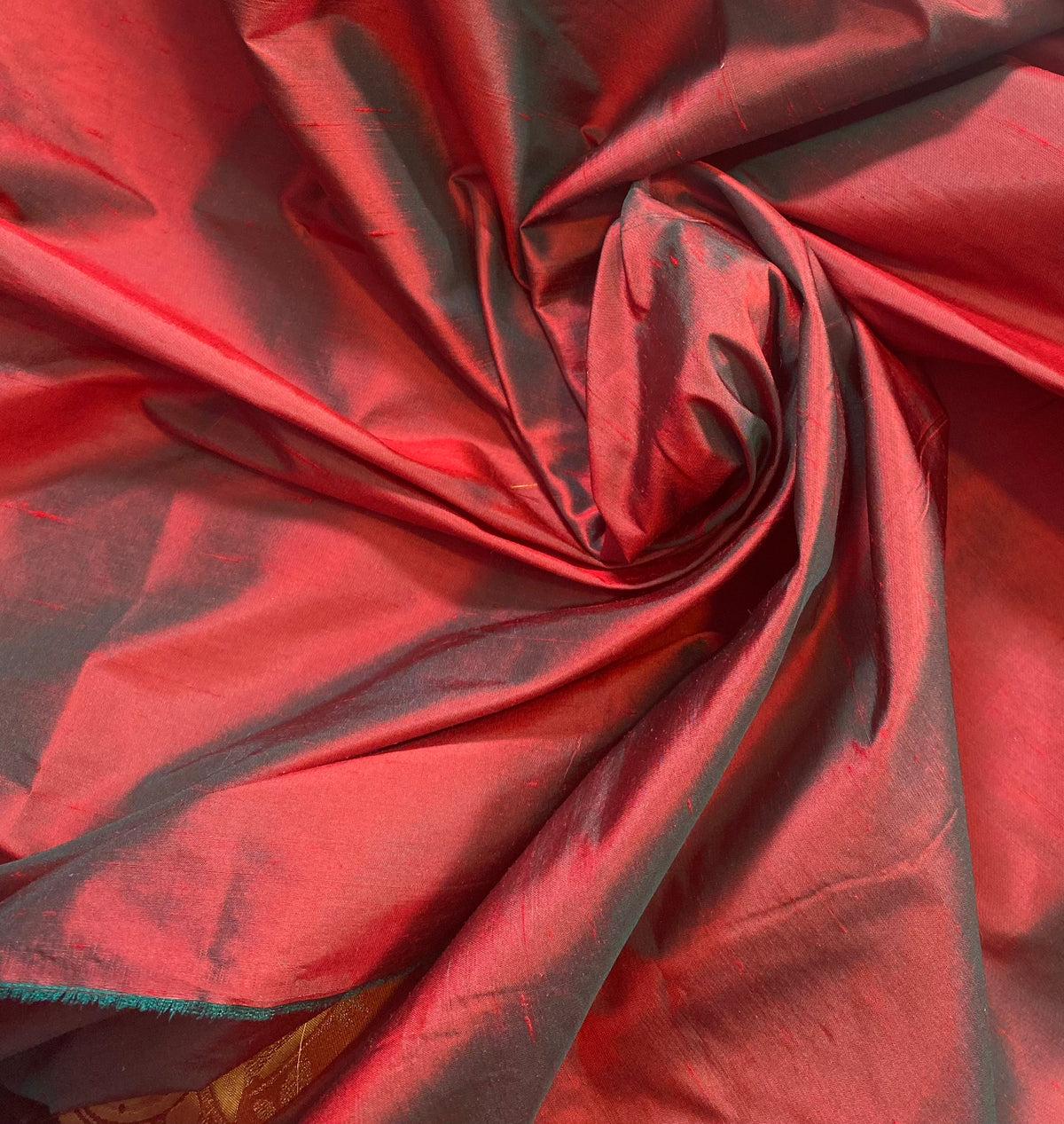 NEW Duchess Mable 100% Silk Dupioni Fabric Solid Red w/ Electric Green Iridescence - Fancy Styles Fabric Pierre Frey Lee Jofa Brunschwig & Fils