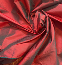 NEW Duchess Mable 100% Silk Dupioni Fabric Solid Red w/ Electric Green Iridescence - Fancy Styles Fabric Pierre Frey Lee Jofa Brunschwig & Fils