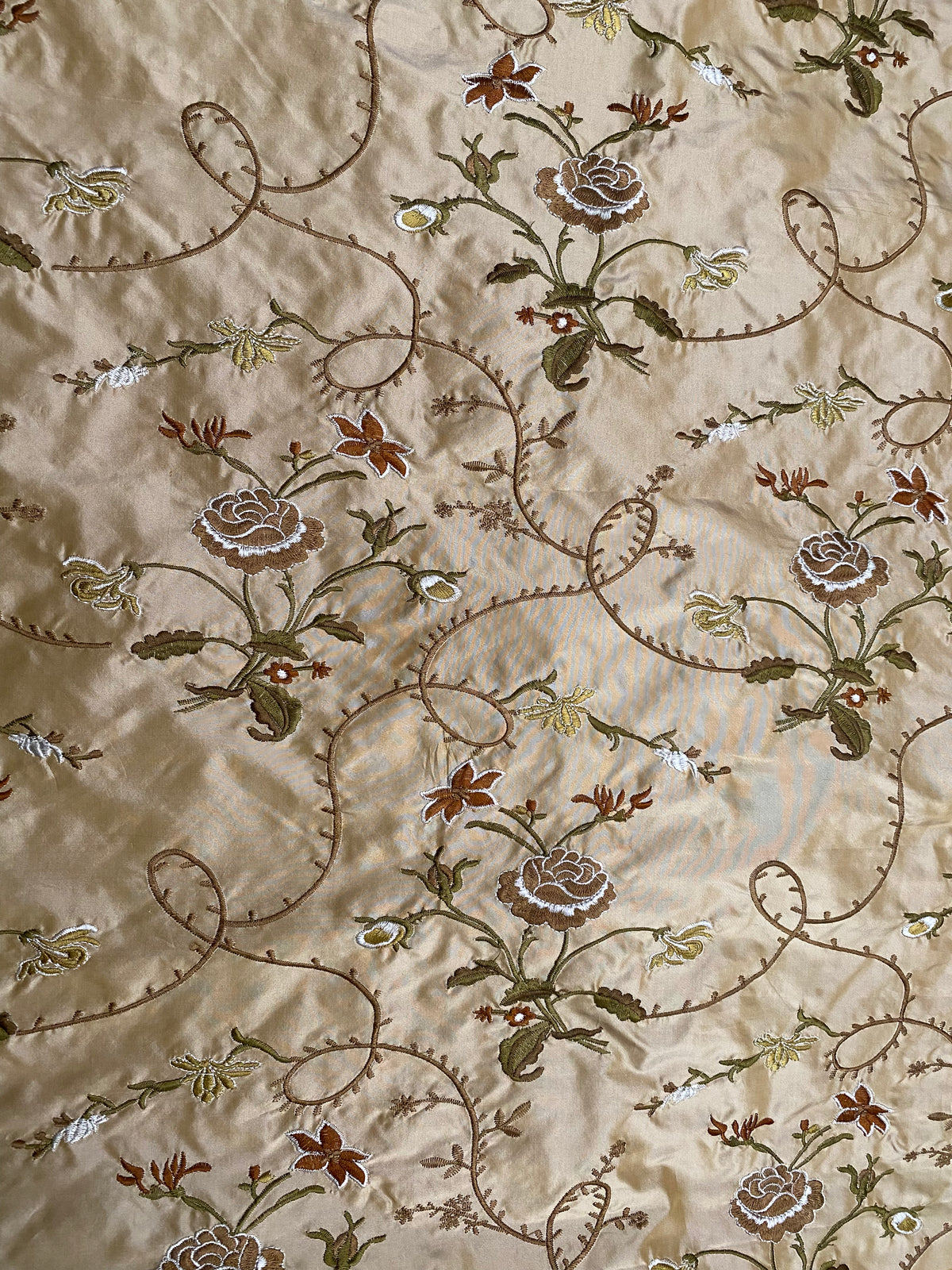 NEW! Queen Dragonia Novelty 100% Silk Dupioni Embroidered Floral Fabric - Gold - Fancy Styles Fabric Pierre Frey Lee Jofa Brunschwig & Fils