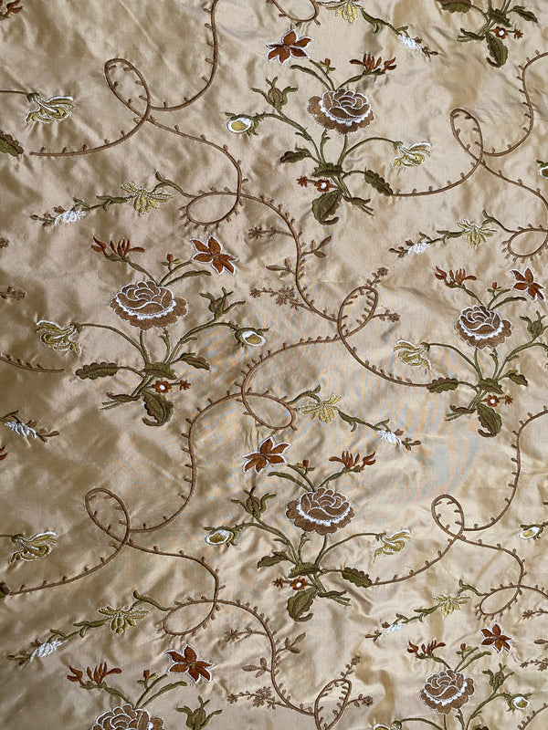 NEW! Queen Dragonia Novelty 100% Silk Dupioni Embroidered Floral Fabric - Gold - Fancy Styles Fabric Pierre Frey Lee Jofa Brunschwig & Fils