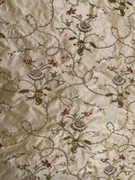NEW! Queen Dragonia Novelty 100% Silk Dupioni Embroidered Floral Fabric - Gold