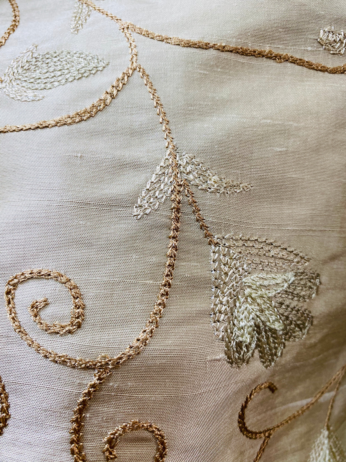 NEW Princess Primrose 100% Silk Dupioni Fabric With Crewel Floral Embroidery- Bone - Fancy Styles Fabric Pierre Frey Lee Jofa Brunschwig & Fils