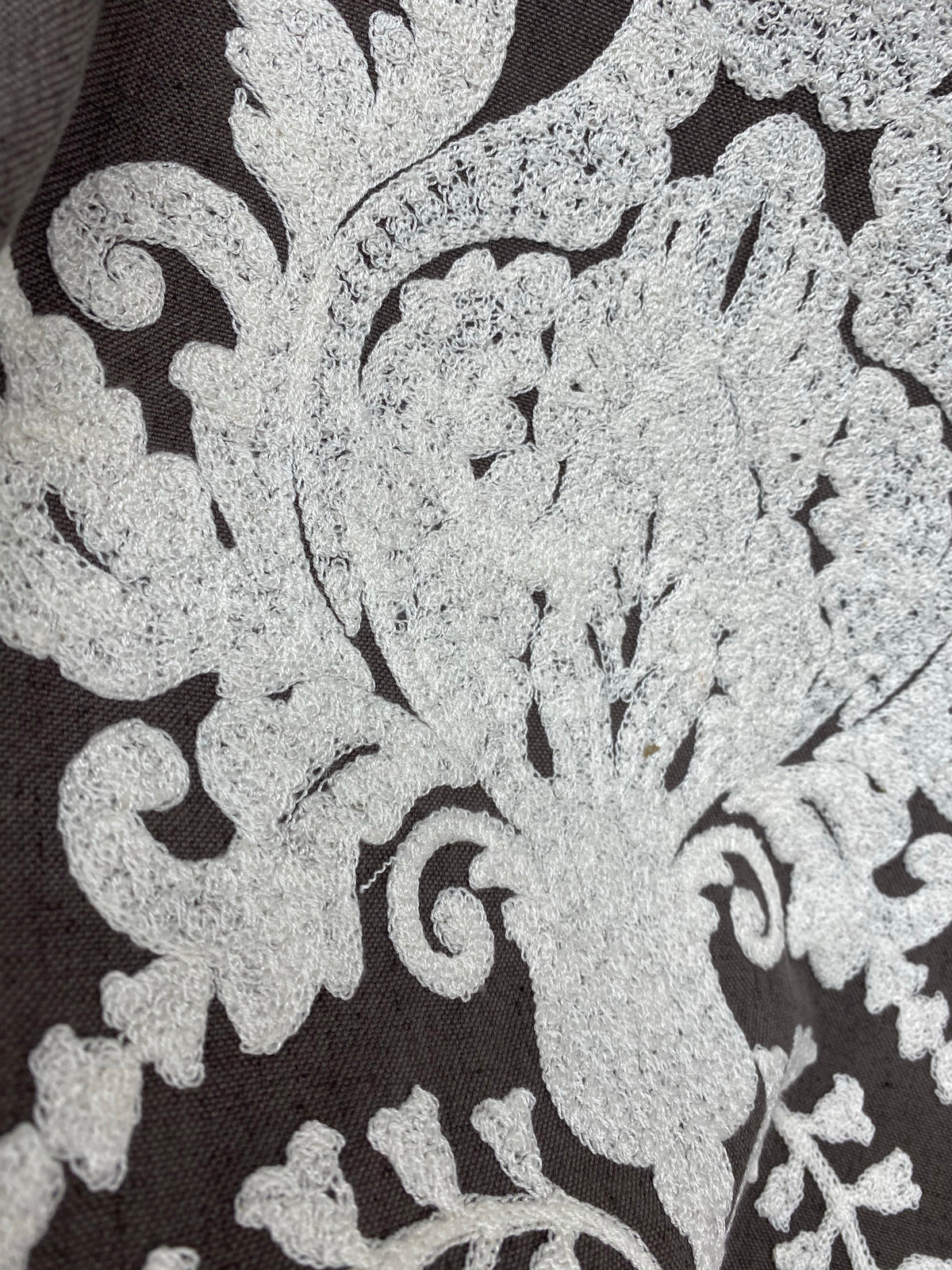 NEW! Lady Lila Novelty Crewel Embroidered Fabric Dark Grey and White - Fancy Styles Fabric Pierre Frey Lee Jofa Brunschwig & Fils