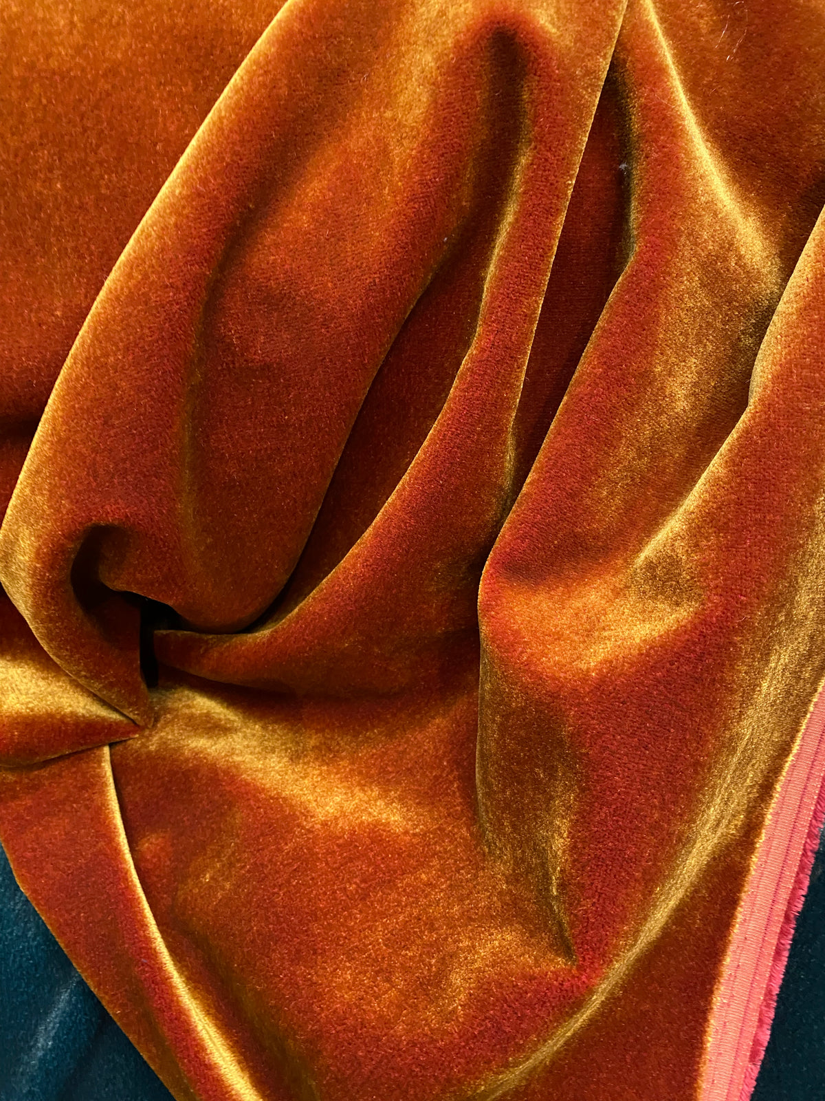 NEW! 27" x 54" Remnant- Prince Hudson- 100% Mohair Upholstery Velvet Fabric - Iridescent Orange - Fancy Styles Fabric Pierre Frey Lee Jofa Brunschwig & Fils