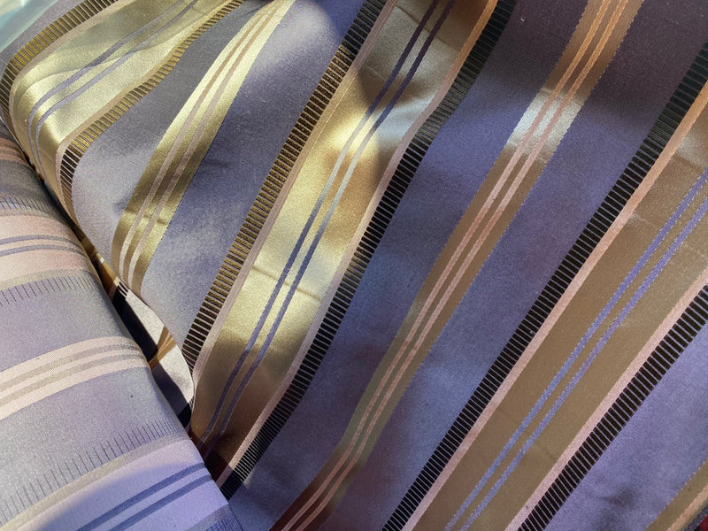 NEW Lady Rosalyn 100% Silk Taffeta Fabric in Purple Gold Stripes